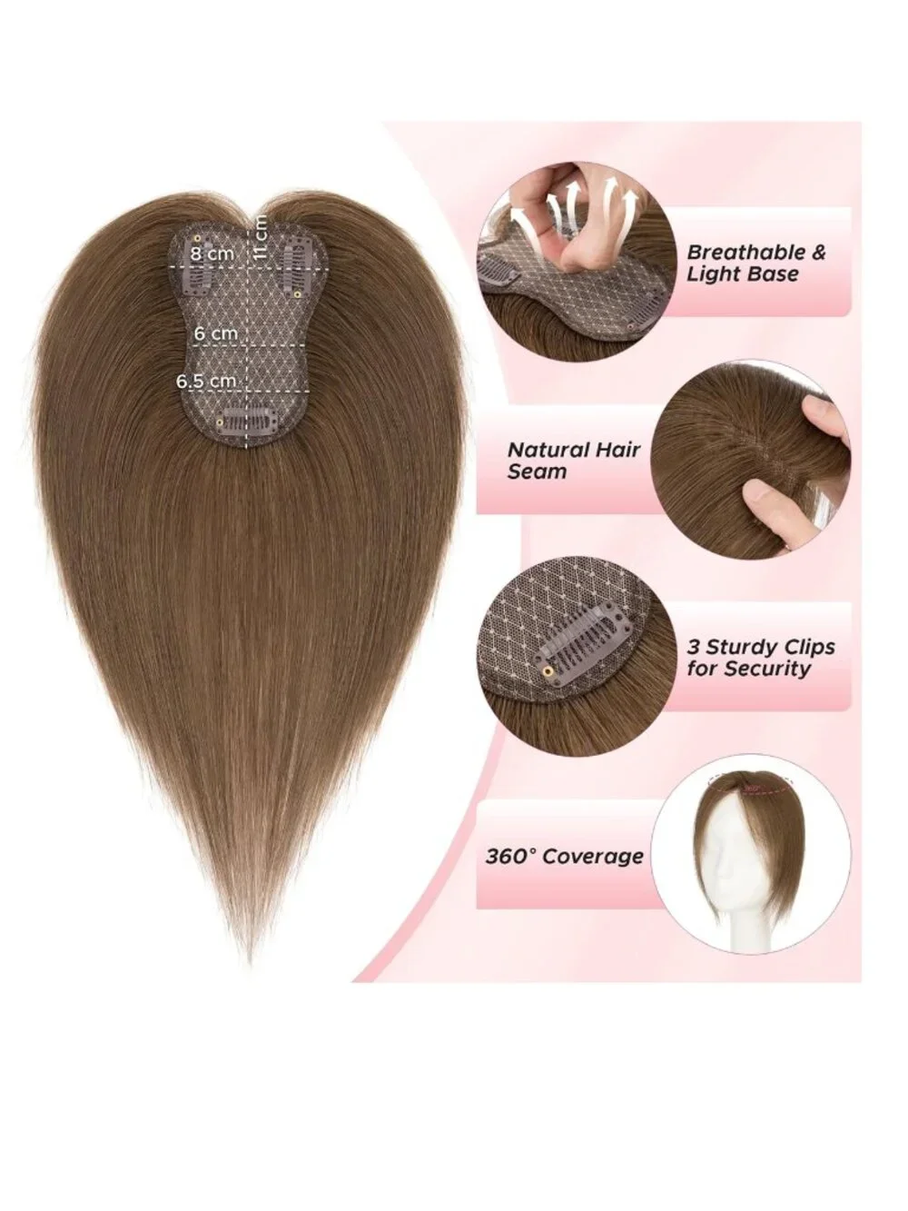 NEW SEGOHair Real Human Hair Side Bangs Lace Base Piece Clip Topper Chocolate